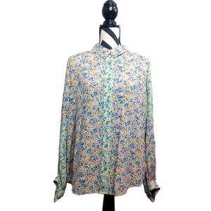 Umgee Natural Dainty Floral Sz L Button Down Front Long-Sleeves Shirt